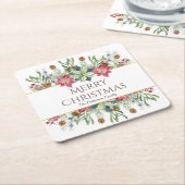 クリスマス 水彩冬の花 名前 スクエアペーパーコースター (アングル)