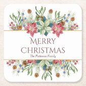 クリスマス 水彩冬の花 名前 スクエアペーパーコースター (正面)