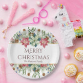 クリスマス 水彩冬の花 名前 ペーパープレート (パーティー)