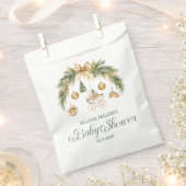 クリスマス 水彩 グリーン ウィンター ベビーシャワー フェイバーバッグ (クリップ留めされた状態)