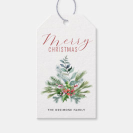 クリスマス 水彩 グリーン ベリー ギフトタグ