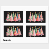 クリスマス 水彩 ツリー かわいい Xmas ピンク 長方形シール (シート)