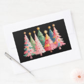 クリスマス 水彩 ツリー かわいい Xmas ピンク 長方形シール (封筒)