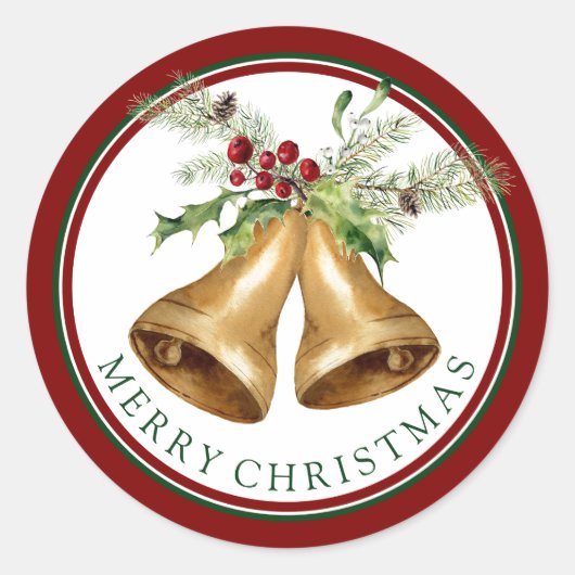 クリスマス |水彩 – ホリーミスタントー&ベル ラウンドシール (正面)