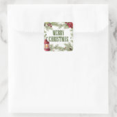 クリスマス |水彩 – ホリー&キャンドルフレーム スクエアシール (バッグ)