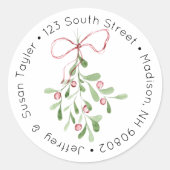 クリスマス 水彩 ミスティルテープ 住所ラベル ラウンドシール (正面)