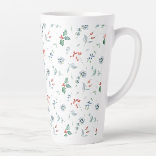 クリスマス 水彩 花柄 冬 ホリデー 伝統的 カフェラテマグ (右)