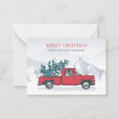クリスマス 水彩 赤いトラック 楽しいホリデー ノートカード (正面)