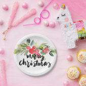 クリスマス |水彩 – Merry Christmas Holly ペーパープレート (パーティー)