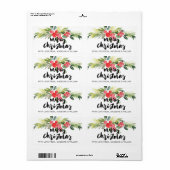 クリスマス |水彩 – Merry Christmas Holly ラベル (フルシート)