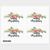 クリスマス |水彩 – Merry Christmas Holly 長方形シール (シート)