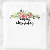 クリスマス |水彩 – Merry Christmas Holly 長方形シール (バッグ)