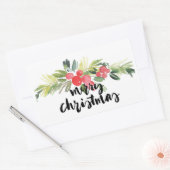 クリスマス |水彩 – Merry Christmas Holly 長方形シール (封筒)