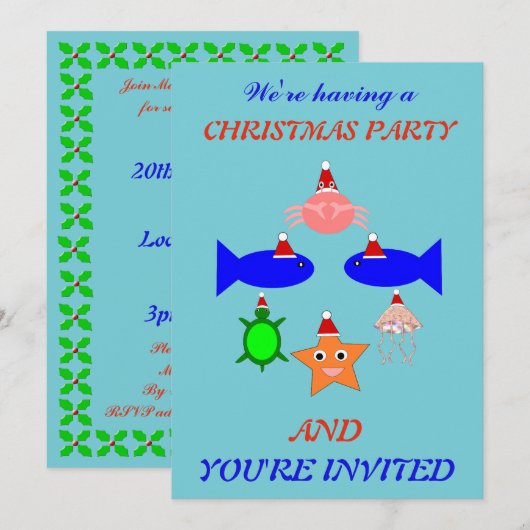 クリスマス 海の生き物 オーダーメイド 招待状 (正面/裏面)