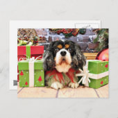 クリスマス-無頓着なチャールズ王スパニエル犬-は上がりました シーズンポストカード (正面/裏面)