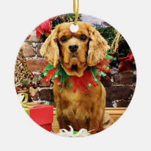 クリスマス-無頓着なチャールズ王スパニエル犬-銅 セラミックオーナメント