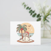 クリスマス – 熱帯ビーチ雪だるまとパームツリー ポストカード (スタンド正面)