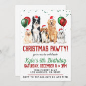 クリスマス 犬の肉球パーティー 誕生日招待状 招待状 (正面/裏面)