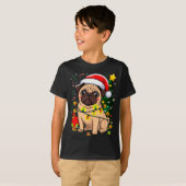クリスマス 犬 サンタクロース パグ 子犬 Xmas Tシャツ (正面フル)