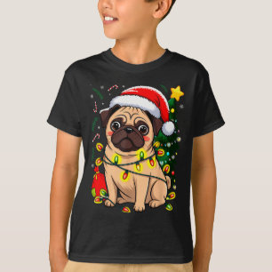 クリスマス 犬 サンタクロース パグ 子犬 Xmas Tシャツ