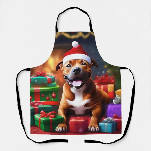 クリスマス(犬)スタッフォードのブル・テリア エプロン (正面)