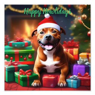 クリスマス(犬)スタッフォードのブル・テリア フォトプリント