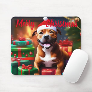クリスマス(犬)スタッフォードのブル・テリア マウスパッド