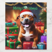 クリスマス（犬）スタッフォードのブル・テリア ワインラベル (シングルラベル)