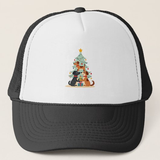 クリスマス+犬+ツリー Tシャツ かわいい 面白い 子犬 犬 X キャップ (正面)
