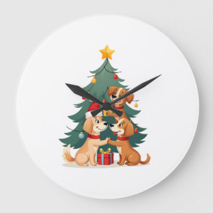 クリスマス 犬 ツリー Tシャツ かわいい 面白い 子犬 犬 X ラージ壁時計