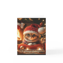 クリスマス 猫が暖炉の前で過ごすグリーティングカード