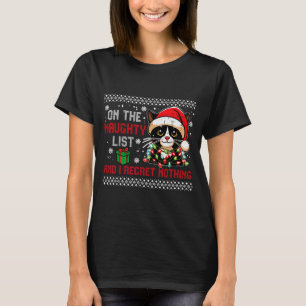 クリスマス+猫+いたずらリスト+後悔なし+ダサ可愛いXmas Tシャツ