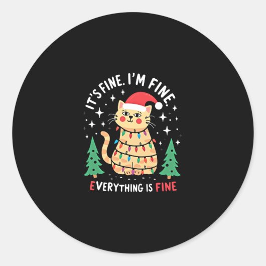 クリスマス+猫+ちゃん+大丈夫+Tシャツ ラウンドシール (正面)