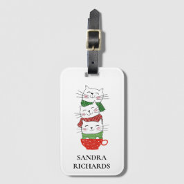 クリスマス 猫 カップ スカーフ 赤 緑 カートゥーン かわいい ラゲッジタグ