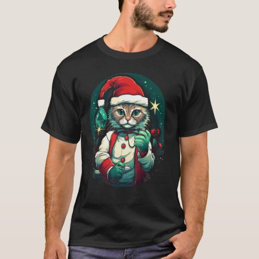 クリスマス 猫 クリスマス休日の雰囲気 装飾 子猫 Tシャツ (正面)