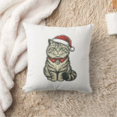 クリスマス 猫 サンタ帽子 ビンテージ風 彫刻 デザイン_1 クッション (ブランケット)