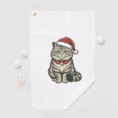 クリスマス 猫 サンタ帽子 ビンテージ風 彫刻 デザイン_1 ゴルフタオル (インサイチュ)
