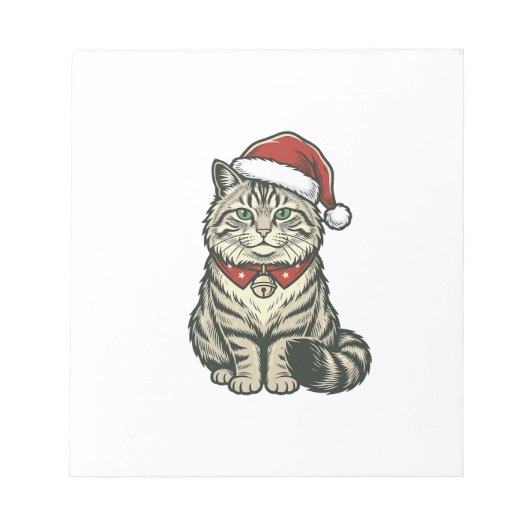クリスマス 猫 サンタ帽子 ビンテージ風 彫刻 デザイン_1 ノートパッド (正面)