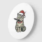 クリスマス 猫 サンタ帽子 ビンテージ風 彫刻 デザイン_1 ラージ壁時計 (傾斜)