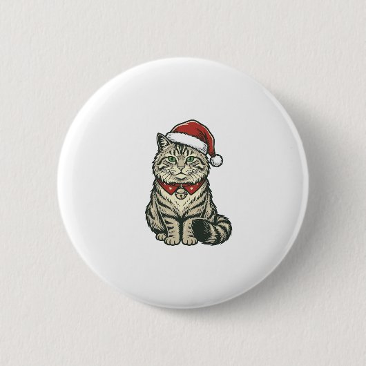 クリスマス 猫 サンタ帽子 ビンテージ風 彫刻 デザイン_1 缶バッジ (正面)