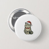 クリスマス 猫 サンタ帽子 ビンテージ風 彫刻 デザイン_1 缶バッジ (正面&裏面)