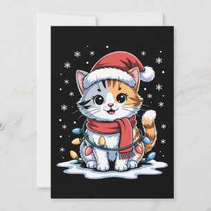 クリスマス 猫 サンタ帽子 マフラー ライト 雪 Xmas 招待状