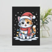 クリスマス 猫 サンタ帽子 マフラー ライト 雪 Xmas 招待状 (スタンド正面)
