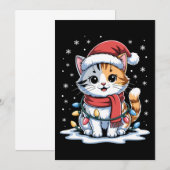 クリスマス 猫 サンタ帽子 マフラー ライト 雪 Xmas 招待状 (正面/裏面)