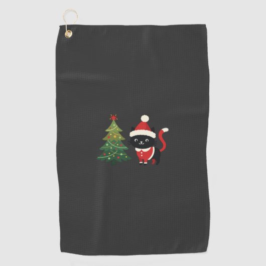 クリスマス 猫 サンタ ツリー ベクター ゴルフタオル (正面)