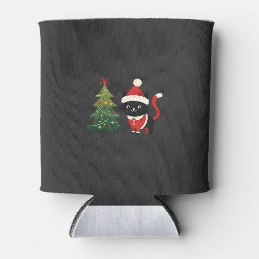 クリスマス 猫 サンタ ツリー ベクター 缶クーラー (正面)