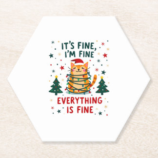 クリスマス+猫+デザイン It's Fine I'm Fine Everything Is Fine ペーパーコースター