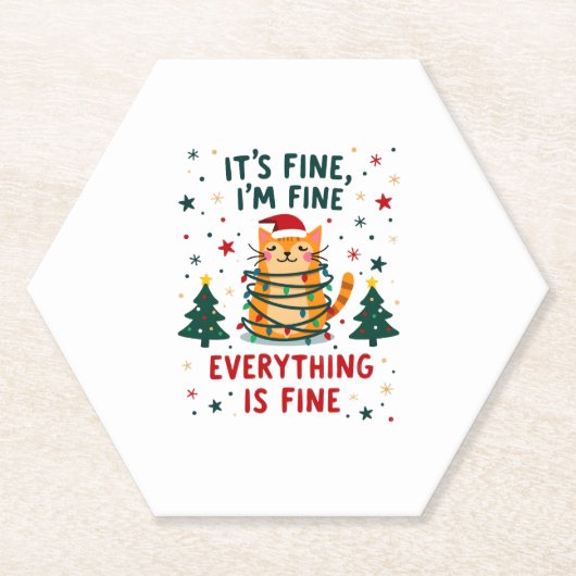 クリスマス+猫+デザイン It's Fine I'm Fine Everything Is Fine ペーパーコースター (正面)