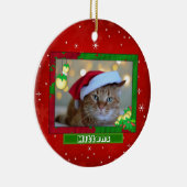 クリスマス 猫 ペット 写真 名前 赤 セラミックオーナメント (右)