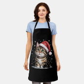 クリスマス 猫 雪 サンタ帽子 冬 エプロン (着用した状態)
